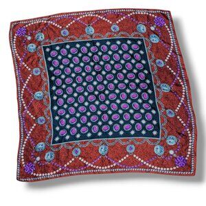 100% Silk Diane von Furstenberg Scarf Red Purple Retro Jewel Print Vintage Chain